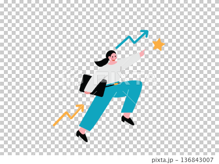 插圖描繪了一位穿著西裝的女性，她的成績時好時壞。 136843007