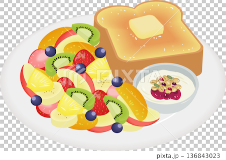 早餐盤裡裝滿了水果。 136843023
