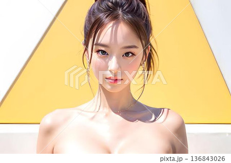黄色いキャミソールの女性 136843026
