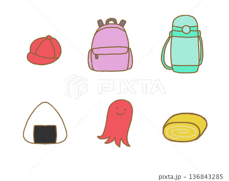遠足のお知らせにに使えるカラフルなイラストセット 136843285