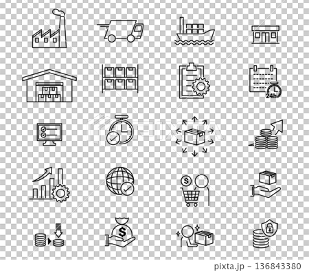 Set of logistics related icons. Vector illustration on a white background. Set of logistics related icons. Vector illustration on a white background. 136843380
