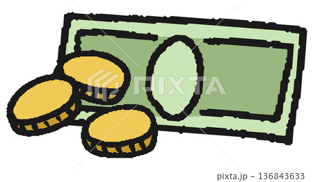 現金の手描きイラスト　金貨 136843633