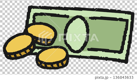 現金の手描きイラスト　金貨 136843633