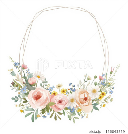 淡い水彩の色合いの薔薇のフレーム 136843859