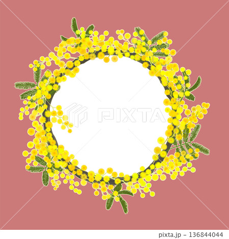 ミモザのリース（リース内透過・コーラル） 136844044