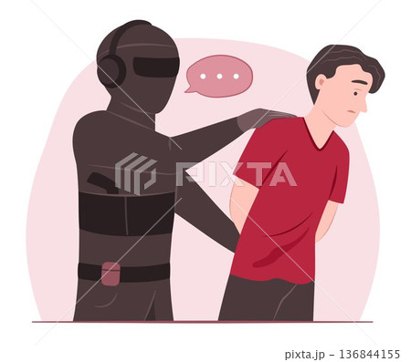 Policeman Officer Arrested the Criminal Offender Thief Man for Crime and Illegal Concept Illustration Clip Art 136844155