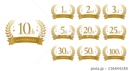 ゴールド周年記念ラベルセット(1周年・2周年・3周年・5周年・10周年ほか) ゴールド周年記念ラベルセット(1周年・2周年・3周年・5周年・10周年ほか) 136844289