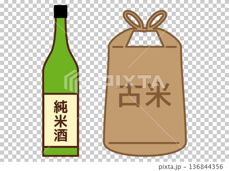 A bottle of Junmai sake and a bag of old rice 136844356