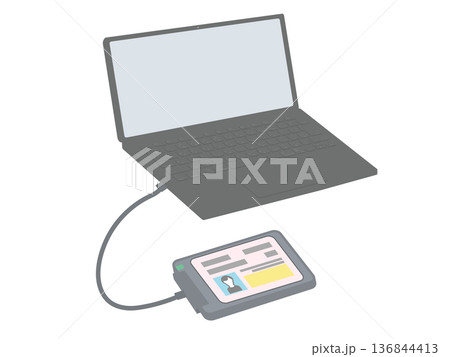 マイナンバーカードをICカードリーダーで読み取るイラスト 136844413