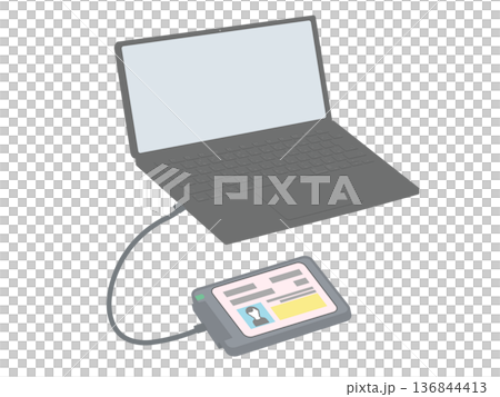 マイナンバーカードをICカードリーダーで読み取るイラスト 136844413