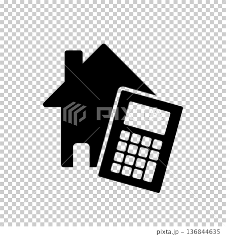 抵押貸款和計算器的黑色圖標，家庭管理和房地產投資的圖片 136844635