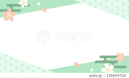 桜と緑の和柄フレーム 136844726