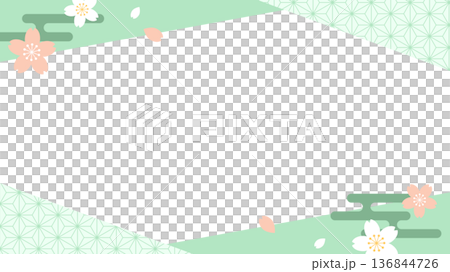 Cherry blossom and green Japanese pattern frame 136844726