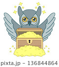 宝箱を見つけて歓喜する眼鏡をかけたフクロウのイラスト 成功と発見 136844864
