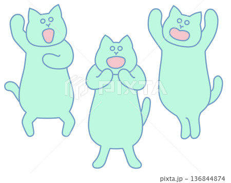 ゆるい猫たちが応援しているイラスト バンザイ・声援・ガッツポーズ ミントグリーン ゆるい猫たちが応援しているイラスト バンザイ・声援・ガッツポーズ ミントグリーン 136844874