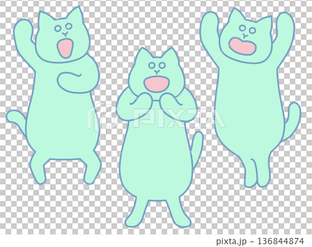 ゆるい猫たちが応援しているイラスト バンザイ・声援・ガッツポーズ ミントグリーン ゆるい猫たちが応援しているイラスト バンザイ・声援・ガッツポーズ ミントグリーン 136844874