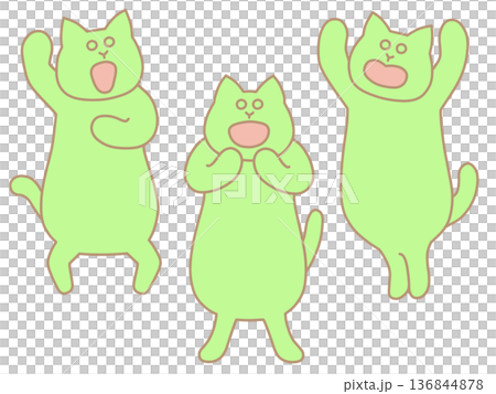 ゆるい猫たちが応援しているイラスト バンザイ・声援・ガッツポーズ 黄緑 ゆるい猫たちが応援しているイラスト バンザイ・声援・ガッツポーズ 黄緑 136844878