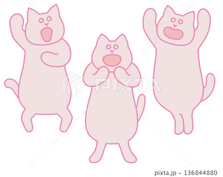 ゆるい猫たちが応援しているイラスト バンザイ・声援・ガッツポーズ ピンク×グレー ゆるい猫たちが応援しているイラスト バンザイ・声援・ガッツポーズ ピンク×グレー 136844880