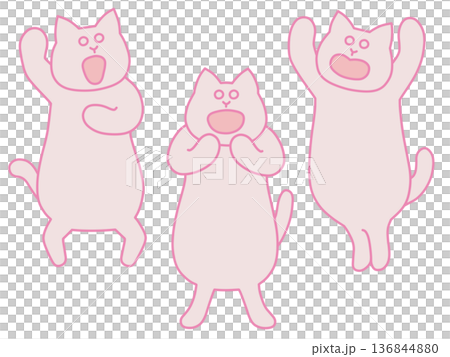 ゆるい猫たちが応援しているイラスト バンザイ・声援・ガッツポーズ ピンク×グレー ゆるい猫たちが応援しているイラスト バンザイ・声援・ガッツポーズ ピンク×グレー 136844880