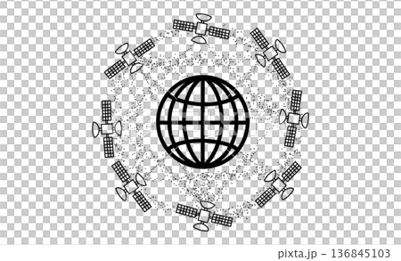 環繞地球的衛星通訊網路和空間基礎設施的概念圖標 136845103