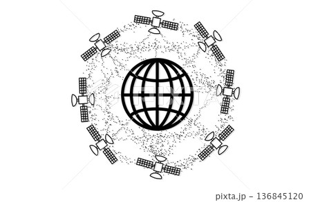 地球を包む衛星通信ネットワークと宇宙インフラの概念図アイコン 地球を包む衛星通信ネットワークと宇宙インフラの概念図アイコン 136845120