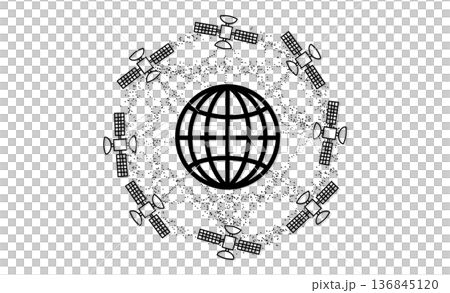 環繞地球的衛星通訊網路和空間基礎設施的概念圖標 136845120