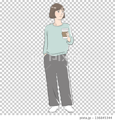 Illustration of a woman with a cup of coffee 136845344
