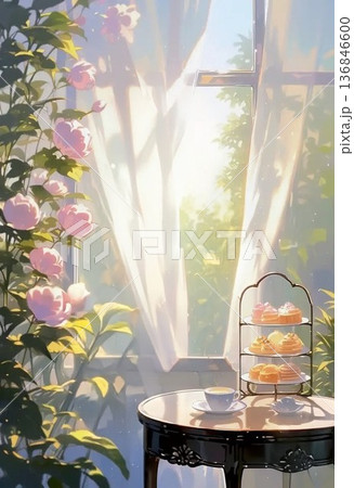 薔薇の温室の中でティータイム 136846600