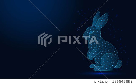 Low poly wireframe bunny on dark blue background. Low poly wireframe bunny on dark blue background. 136846892