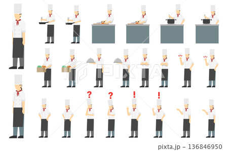 フラットイラスト:男女のシェフセット フラットイラスト:男女のシェフセット 136846950