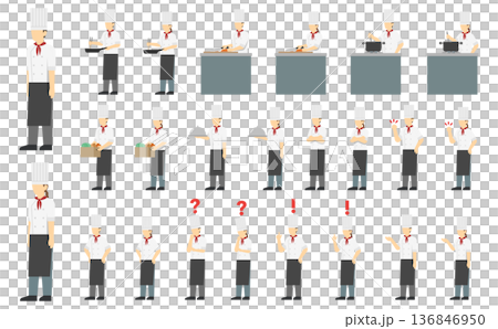 フラットイラスト:男女のシェフセット フラットイラスト:男女のシェフセット 136846950
