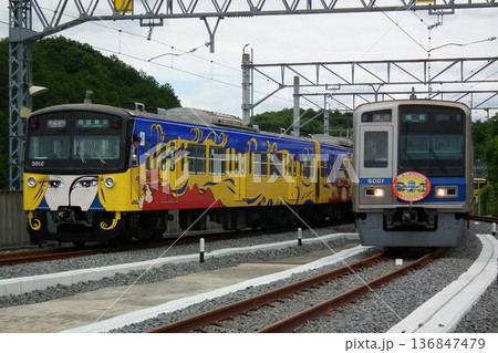 武蔵丘で展示される西武3000系 3011Fと6000系 6101F 武蔵丘で展示される西武3000系 3011Fと6000系 6101F 136847479