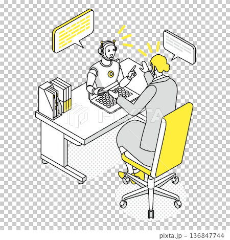 A woman consults with AI to improve her work 136847744