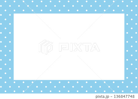 Blue rectangle frame with polka dot pattern for card print, polaroid photo, ad template, poster, book cover, notepad, sticky note, memo, banner, border, postcard, standee, paper design, decoration 136847748