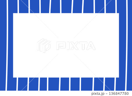 Blue rectangle frame with stripe pattern for card print, polaroid photo, ad template, poster, book cover, notepad, sticky note, memo, banner, border, postcard, standee, paper design, decoration 136847780