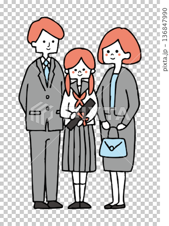 卒業式の両親と娘 136847990
