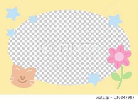 Yellow rectangle frame with cat, flowers, star pattern for animal print, polaroid photo, ad template, social media, poster, notepad, sticky note, memo, banners, border, postcard, pet shop, vet Yellow rectangle frame with cat, flowers, star pattern for animal print, polaroid photo, ad template, social media, poster, notepad, sticky note, memo, banners, border, postcard, pet shop, vet 136847997