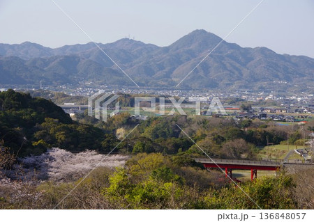 兵庫県洲本市 桜の時期に鮎屋川ダムから先山方面を望む 兵庫県洲本市 桜の時期に鮎屋川ダムから先山方面を望む 136848057