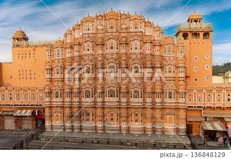 Hawa Mahal palace facade in Jaipur. 136848129