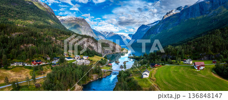 Beautiful Nature Norway natural landscape. lovatnet lake Lodal valley. 136848147