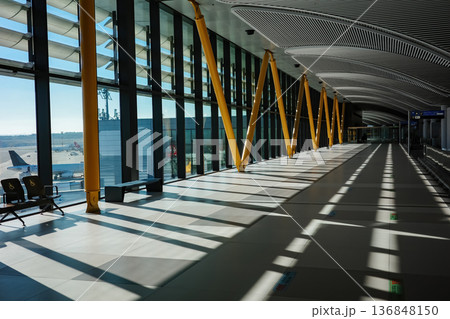 Modern airport terminal with geometric architecture design 136848150