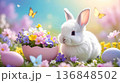 イースター　イースターバニーとフラワーアレンジメント 136848502