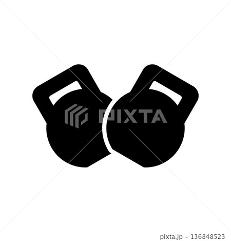 Two kettlebells together. Black silhouette. Vector illustration. Isolated drawing on white background. 136848523