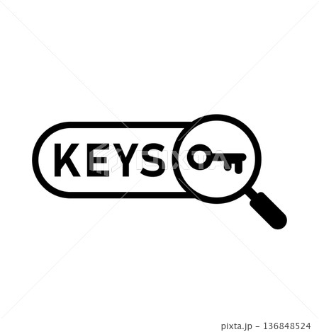Key words icon. Search bar, key and magnifier. Vector illustration. Key words icon. Search bar, key and magnifier. Vector illustration. 136848524