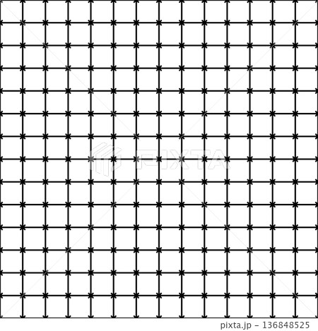 Decorative lattice seamless repeat background with black and white checkered pattern and crossed thin lines. Editable vector. 136848525