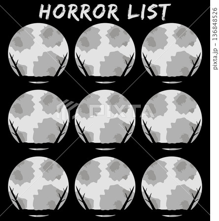 Horror list. Design template. Vector mystical spooky scary theme on black background. Horror list. Design template. Vector mystical spooky scary theme on black background. 136848526