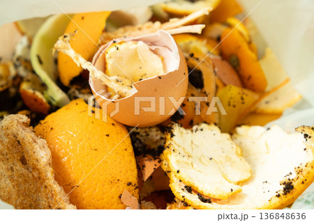 Organic Bio Waste in Garbage Bag for Compost and Recycling 136848636