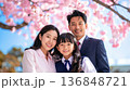 さくら背景のしあわせそうな中学1年生家族 136848721