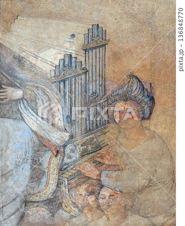 Saint Cecilia, fresco on house facade in Zagreb, Croatia 136848770