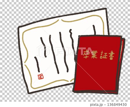 Hand-drawn graduation certificate illustration, bifold case, holder, file, red, burgundy, crimson 136849430